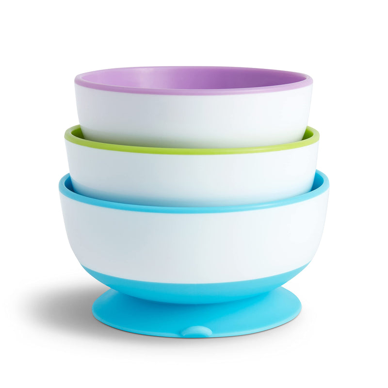 Munchkin® Stay Put™ Suction Bowls for Babies and Toddlers, 3 Pack, Blue/Green/Purple 3pc Bowls, Purple