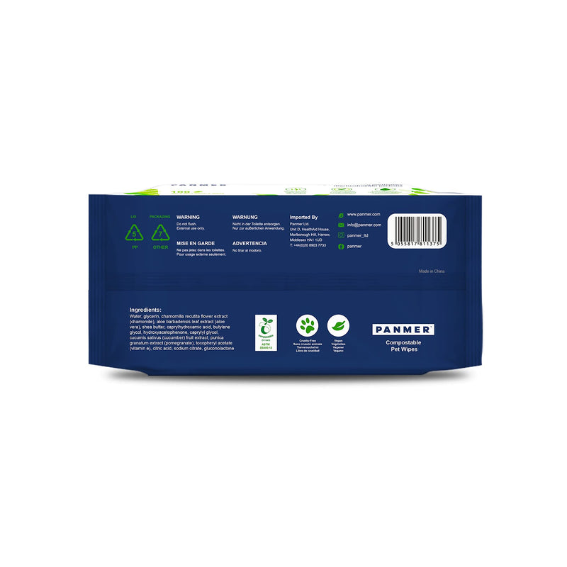 PANMER Pet Cleaning Wipes for All Pets Eco-Friendly Hypoallergenic Odorless Pack of 100 - BeesActive Australia