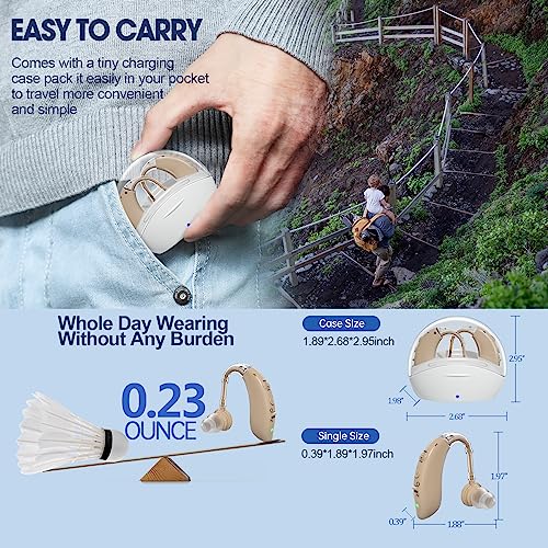 Hearing Aids for Seniors with Noise Reduction & Volume Control - Digital Rechargeable Portable Hearing Amplifiers for Adults with Mild to Moderate Hearing Loss, Includes Cyclic Charging Case Flesh
