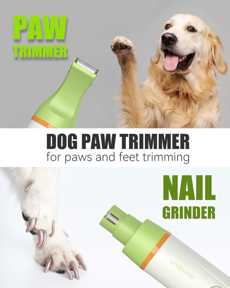 Dog Grooming Kit with Paw Trimmer, All-in-One Low Noise Electric Rechargeable Cordless Small Quiet Pet Clippers Foot Dog Hair Shaver with Stainless Steel Scissors and Comb for Dogs Cats at Home Green - BeesActive Australia