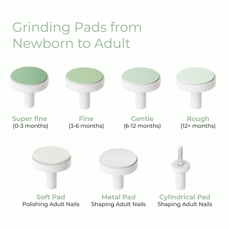 Momcozy Baby Nail File Electric, Gentle Baby Nail Trimmer Electric, Baby Nail Clipper with Night Light, 7 Grinding Head Replacement Pads, Green