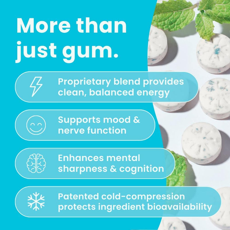 NeuroGum Energy & Focus Gum (90 Count Bag, Peppermint) | 40mg Natural Caffeine + L-Theanine + Vitamin B12 & B6 + Xylitol | Sugar Free Nootropic Cognitive Brain Performance Supplement 90 Count (Pack of 1)