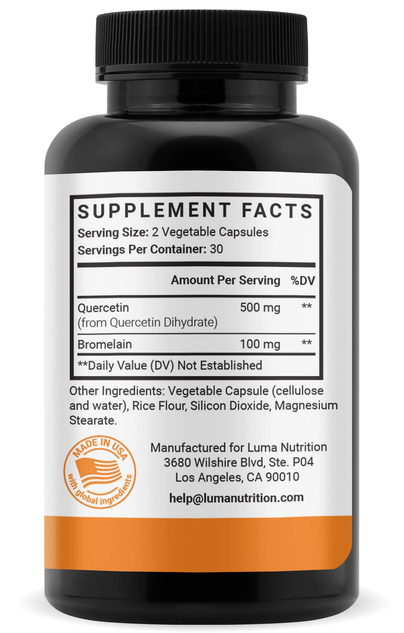 Luma Nutrition Quercetin 500mg - Quercetin with Bromelain Supplement - Antioxidant - Immune Support - Vegan & Gluten-Free - 60 Capsules (Pack of 2) 60 Count (Pack of 2)