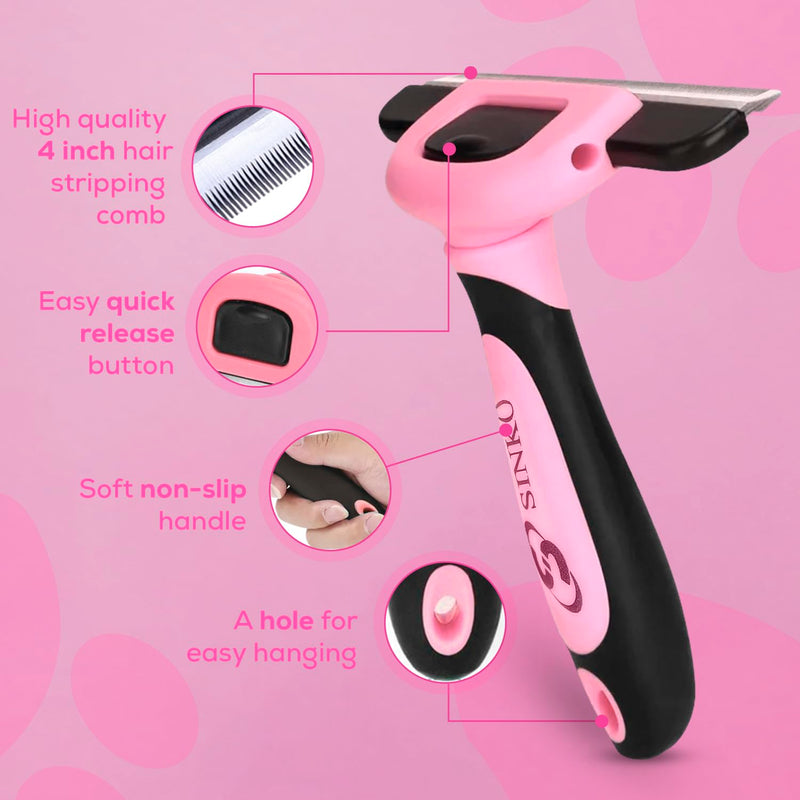 Sinko Deshedding Dog Brush -Professional Dog Deshedding Brush, Dog Brush for Shedding, Pet Deshedding Tool, Cat Deshedding Brush, Fur Deshedding Brush, Pet Hair Remover for Cats and Dogs (Pink) Pink - BeesActive Australia