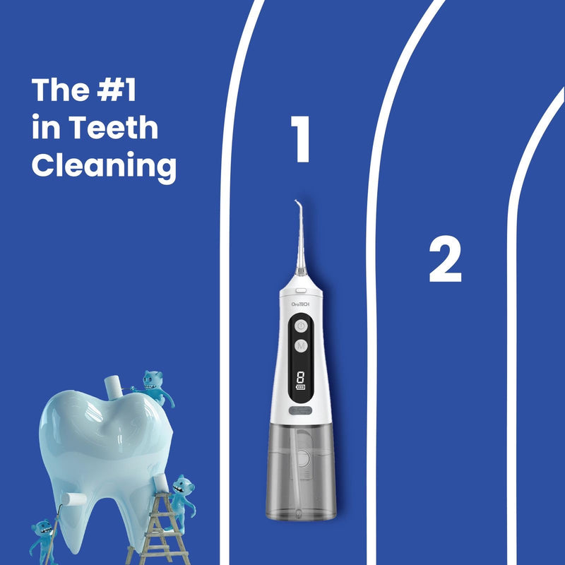 OraTECH Water Dental Flosser, Portable Cordless Oral Irrigator 350ML Rechargeable Travel IPX7 Waterproof Electric Flossing for Teeth Cleaning (White) White