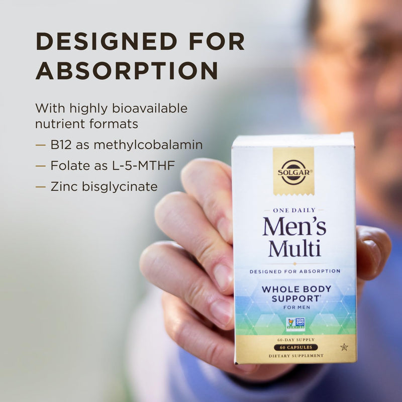 Solgar One Daily Men's Multivitamin Whole Body Support, 60 Servings | Supplement, Highly Absorbable Delayed Release One Daily Multi Vitamin Capsules - Immune Heart Energy Stress & Muscle Health