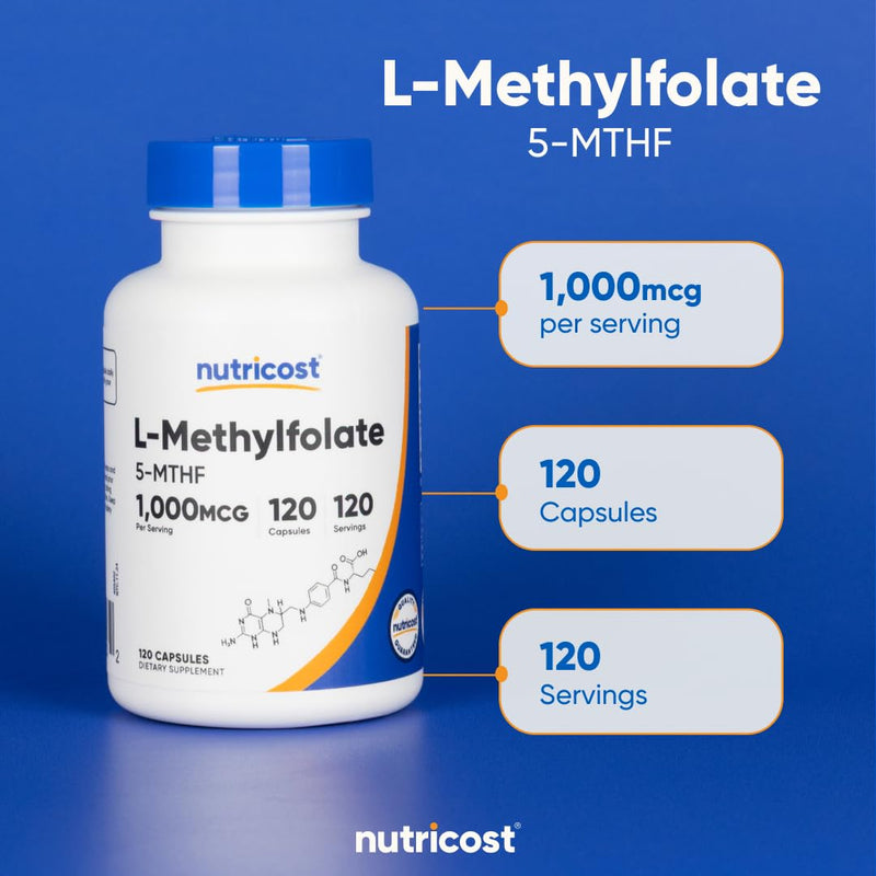 Nutricost Methylfolate 1000mcg, 120 Vegetarian Capsules - Gluten Free, Non-GMO (Pack of 2) 120 Count (Pack of 2)