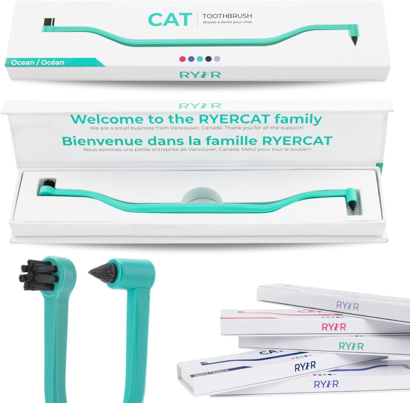 RYERCAT Set of 2 Dual Sided Cat Toothbrush - Kitten Toothbrush with Micro Head to fit into Cat/Kittens Mouth - Cat Dental Care Supplies - Pet Toothbrush for Cats(Lavender Purple & Ocean Blue) Lavender Purple and Ocean Blue - PawsPlanet Australia