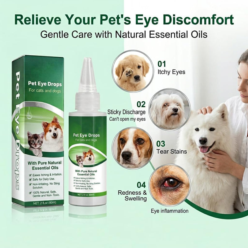 Dog Eye Drops 60ml - Gentle Eye Cleaner for Dogs & Cats | Cleansing & Soothing Eye Wash for Dry, Itchy, Irritated & Gunky Eyes | Tear Stain Remover & Daily Eye Care Solution