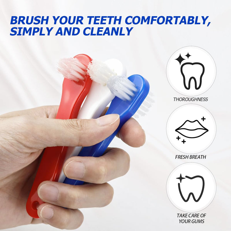 3Pcs Denture Brush Double Heads Toothbrush Multi Layered Hard Hygiene Denture Cleaner T-Shape False Teeth Cleaning Tool (Red,White,Blue) - BeesActive Australia