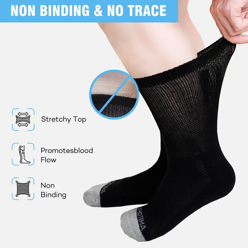 CaiDieNu Non Slip Diabetic Socks: 4 Pairs Non Binding Hospital Socks for Men Women with Grips Elderly Edema 9-15 13-15 Black