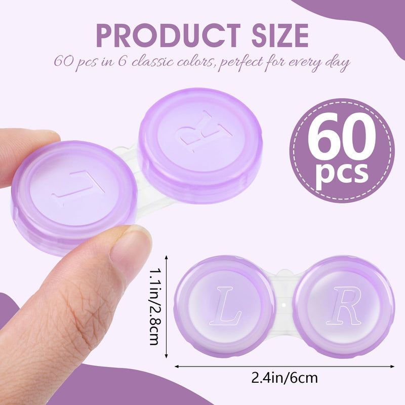 60 Pack Contact Lens Cases Bulk, Transparent Cute Contact Lens Case for Home & Travel, 6 Color (60) 60 pack - BeesActive Australia