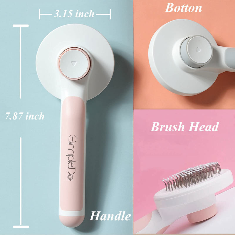 Pet Grooming Brush, Self Cleaning Slicker Brush for Dogs and Cats, Removes Undercoat Loose Hair, Mats, Tangled and Dirt, Massages, All Hair Types (Pink) Pink - BeesActive Australia