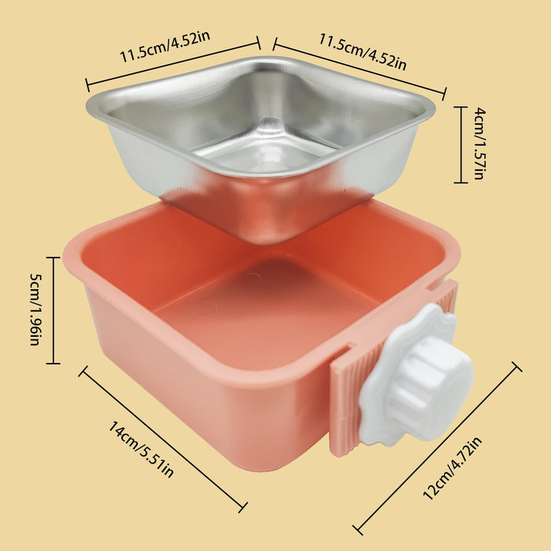septillar Pet Hanging Bowl for Crates, 2 in 1 Small Dog Bowl Puppy Bowl Removable Stainless Rabbit Bowl Cat Feeder Food Water Bowls for Puppy Cat Bird Rabbit Hamster Guinea Pig Ferret Small Animals Pink - BeesActive Australia