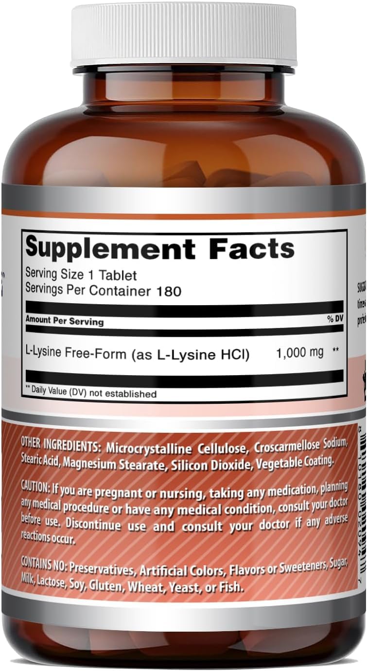 Amazing Formulas L-Lysine 1000mg Amino Acid Tablets Supplement | Non-GMO | Gluten Free | Made in USA (180 | 2 Pack) 180 | 2 Pack