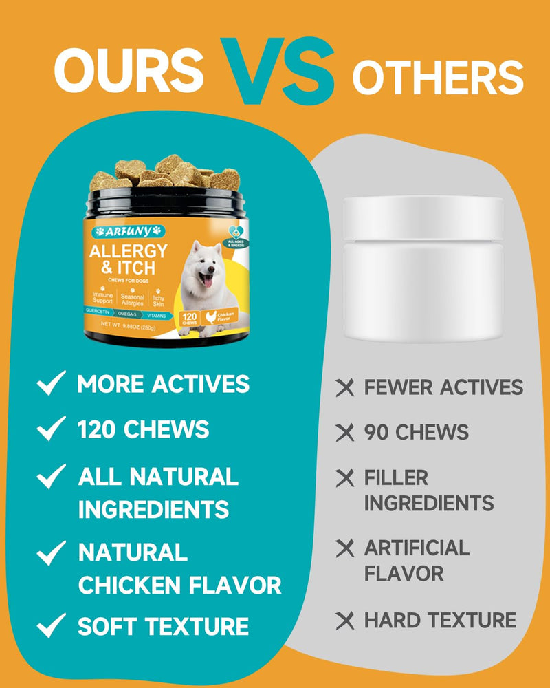Allergy for dogs - Against itching - Soothes itchy skin, paws, ears - Strengthens the immune system - For dogs that scratch, itch & lick - With chicken flavor, 120 PCS - BeesActive Australia
