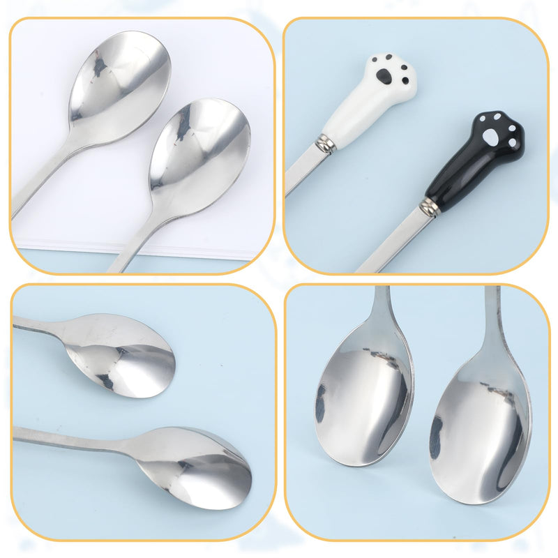 4 PCS Dog Food Scoop Cute Pet Can Spoon Stainless Steel Wet Cat Food Storage Long Handle Claw Ladle Portable Small Feeder Scoop for Dog Cat Feed Canned (White Black) - BeesActive Australia