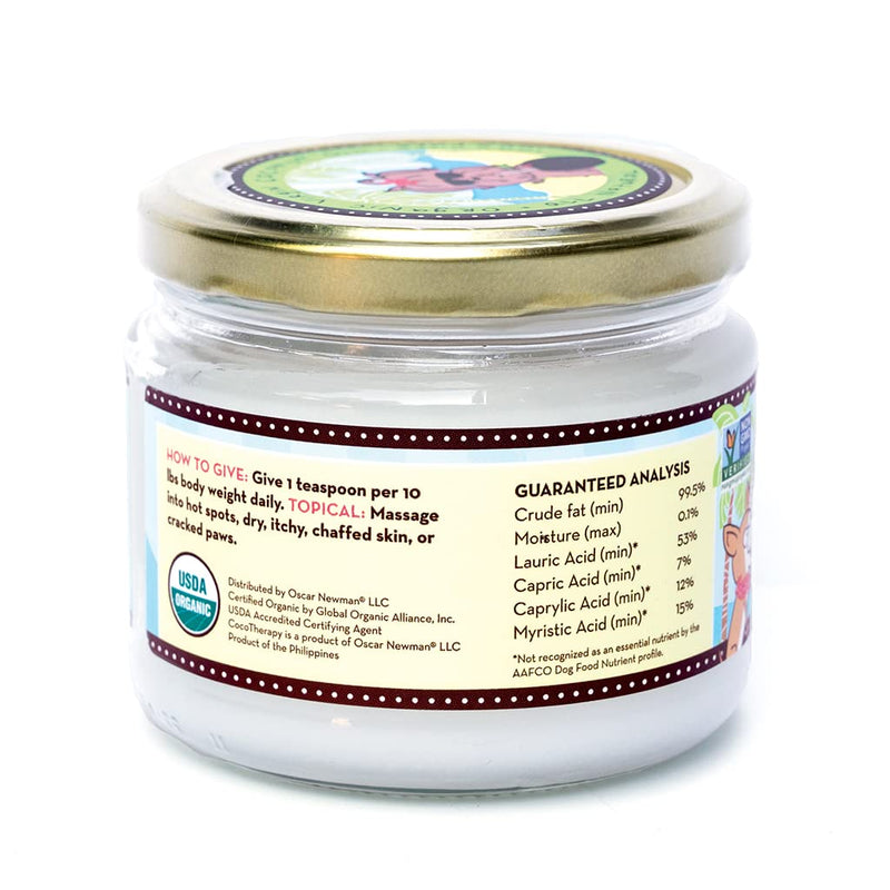 CocoTherapy Organic Virgin Coconut Oil, 8 Ounces, Natural Supplement for Dog Skin Coat Digestion and Immunity - PawsPlanet Australia