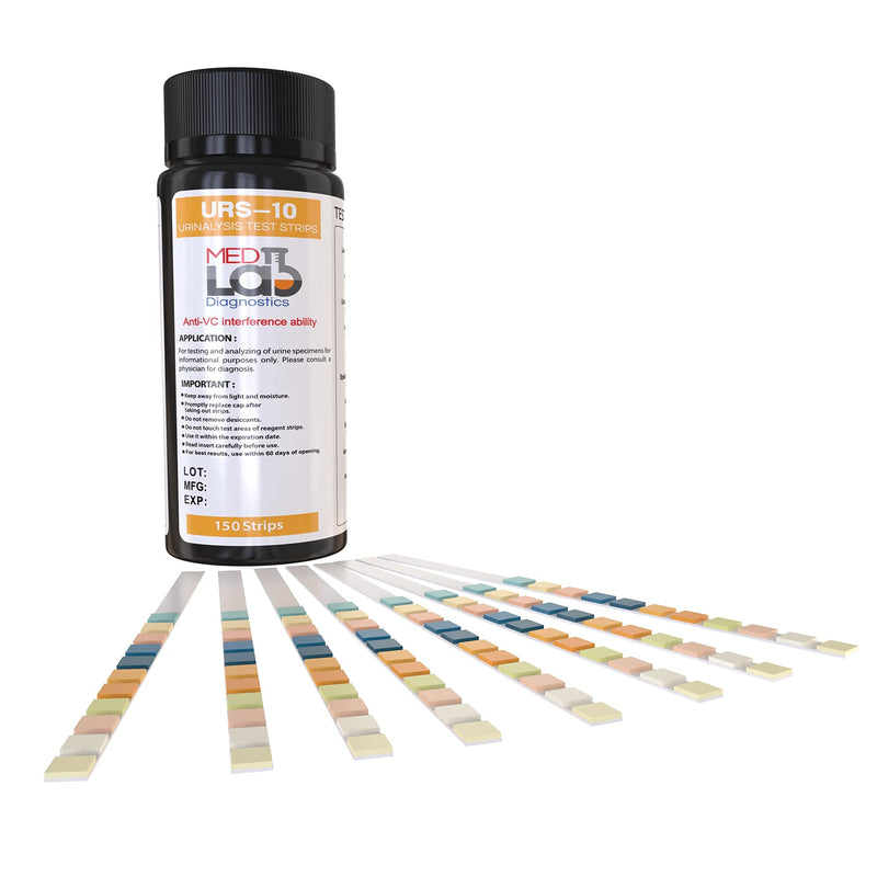 Med Lab Diagnostics 10 Parameter Urine Test Strips for Urinalysis(150 Cnt) in Sealed Pouches. Tests for Ketosis, pH, Protein, UTI, Kidney and Liver Function - BeesActive Australia