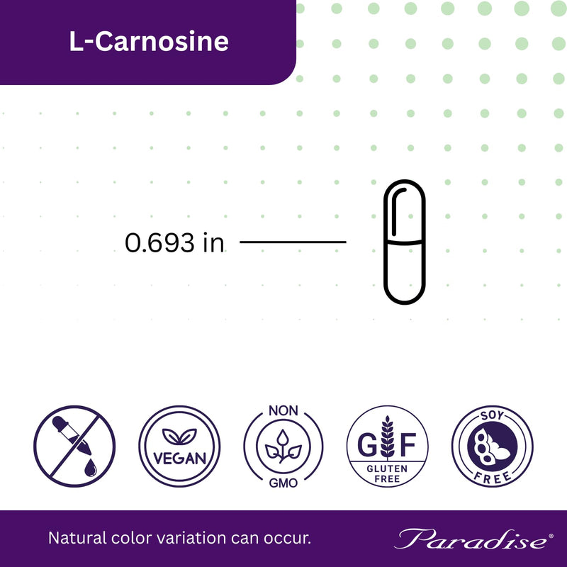 Paradise Herbs L-Carnosine Vegan Non-GMO Gluten Free 60 Capsules | Ultra pure dietary supplement in vegetarian form, daily servings with amino acid support and clean-label formulation