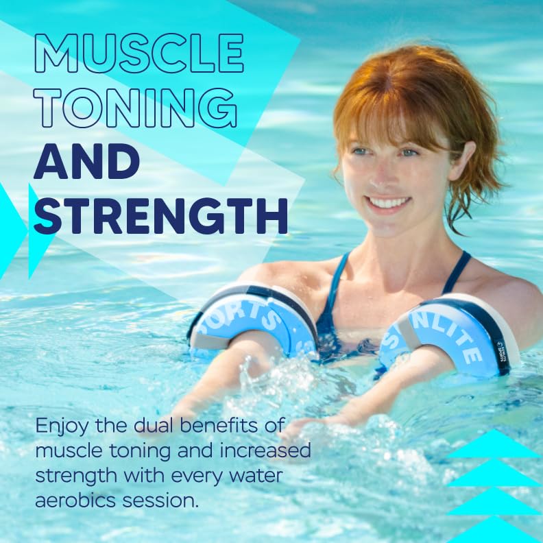 Sunlite Sports Water Weights Pool Exercise Dumbbells, Water Aerobic Equipment, High-Density EVA-Foam Dumbbell with Handle Strip, Aqua Therapy, Pool Fitness, Water Exercise, Set of 2 Aqua Blue Water Cuffs Large