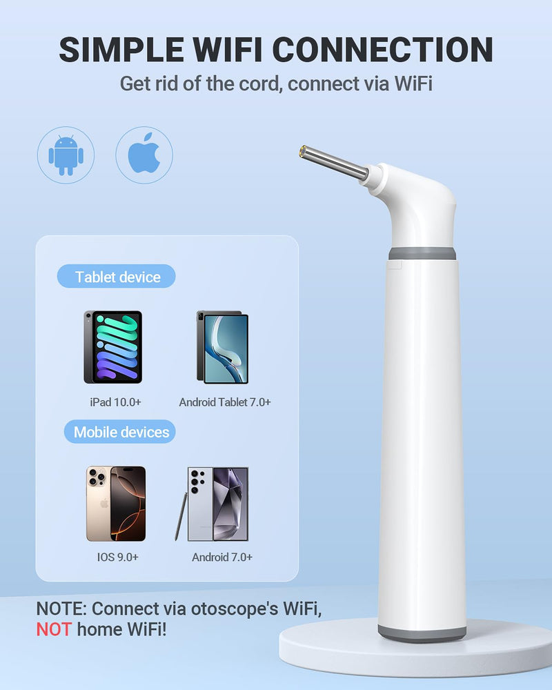 Wireless Otoscope with Gyroscope, Ear Camera with Dual View, 3.9 mm Otoscope with Light, Ear Scope with Ear Wax Removal Tool for Kids, Adults, and Pets, Compatible with iPhone and Android - BeesActive Australia