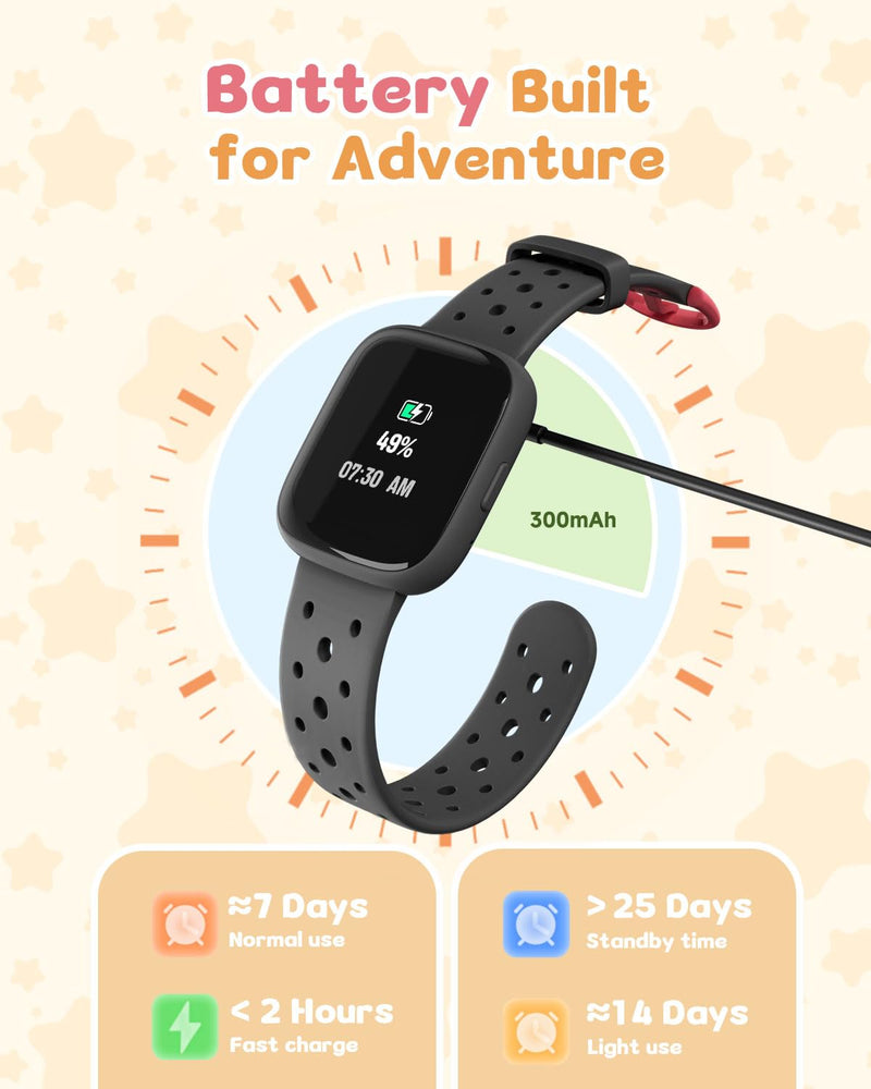 Kids Watch for Boys 5-12, Kids Smart Watch Fitness Tracker Pedometer, No Phone Needed, Puzzle Games with Parental Control, IP68 Waterproof, Heart Rate, Sleep Monitor, Step Counter, 80 Sports Black