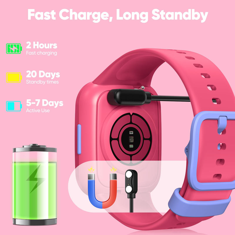 Smart Watch for Kids No APP/Phone Needed, HD Touch Screen Fitness Tracker with Heart Rate, Sleep Monitor, IP68 Waterproof Smartwatches with Pedometer, Alarm Clock, Gifts for Kids Ages 4-12 (Pink) Pink