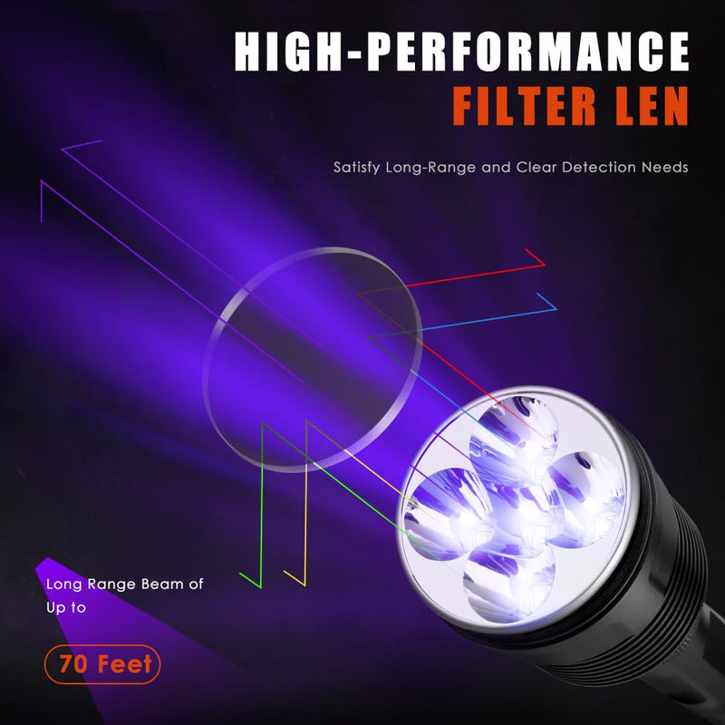 UniqueFire 365nm Black Light UV Flashlight with 5 LEDs Professional UV Light, 50W Powerful Blacklight Flashlight Rechargeable for Pet Urine Finding & Mineral, Antique Detection, Scorpion Search, etc - BeesActive Australia