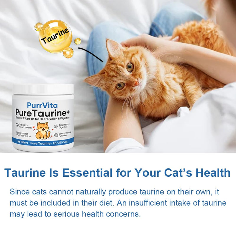 PurrVita Taurine for Cats, Pure Taurine Supplement for Cats Powder, Grade Amino Acid Supplement for Heart, Vision & Daily Wellness, 200 Gram(1) 1