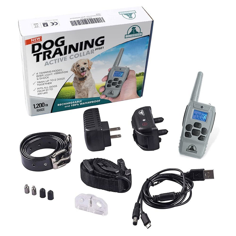 Pet Union PT0Z1 Premium Training Shock Collar for Dogs with Remote - Fully Waterproof, 4 Adjustable Training Modes - Shock, Vibration, Beep - Up to 1200ft Range Light Gray - BeesActive Australia