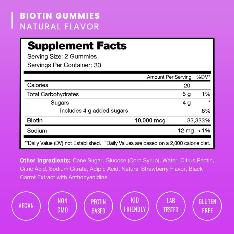 NutraChamps (2 Pack) Biotin Gummies 10,000mcg [High Potency] for Healthy Hair, Skin & Nails for Adults & Kids - 5000mcg in Each Gummy Vitamin - Vegan, Non-GMO, Pectin-Based Hair Health Supplement 2