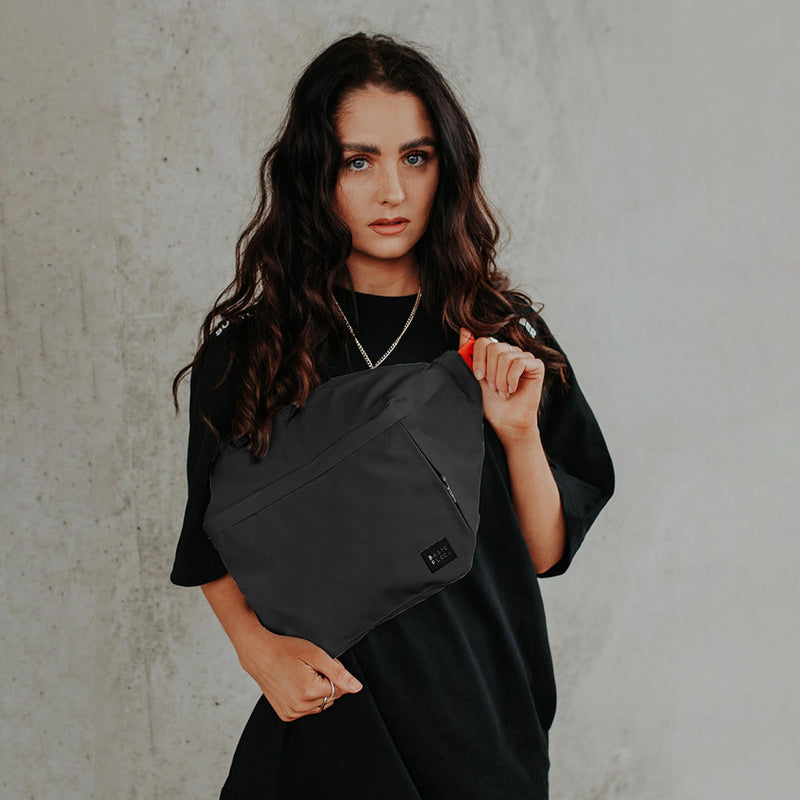 Large Crossbody Fanny Pack for Women Men,Water Resistant Waist Bag Pack with Adjustable Strap & 5-Zipper Pockets,Black B-Black(with 5 Zipper Pockets)