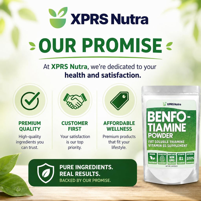 XPRS Nutra Benfotiamine Powder (Thiamine) - Fat Soluble Happy Heart Thiamine Supplement - Advanced Vitamin B1 Benfotiamine for a Cognitive Boost - Vegan Friendly Benfotamine Powder (2 Ounce)