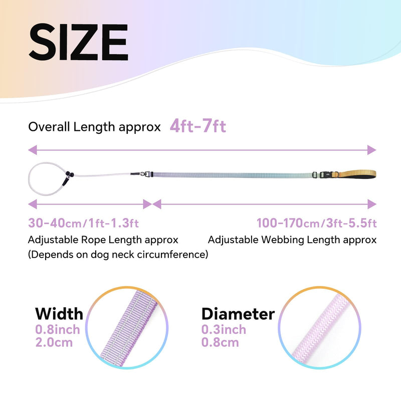 QQPETS Adjustable Slip Lead Dog Leash, Hands Free Waist Leash for Dog Walking, Reflective Training Lead with 360° Swivel Anti-Tangle, 4-7 ft Length for All Breeds Color Gradient