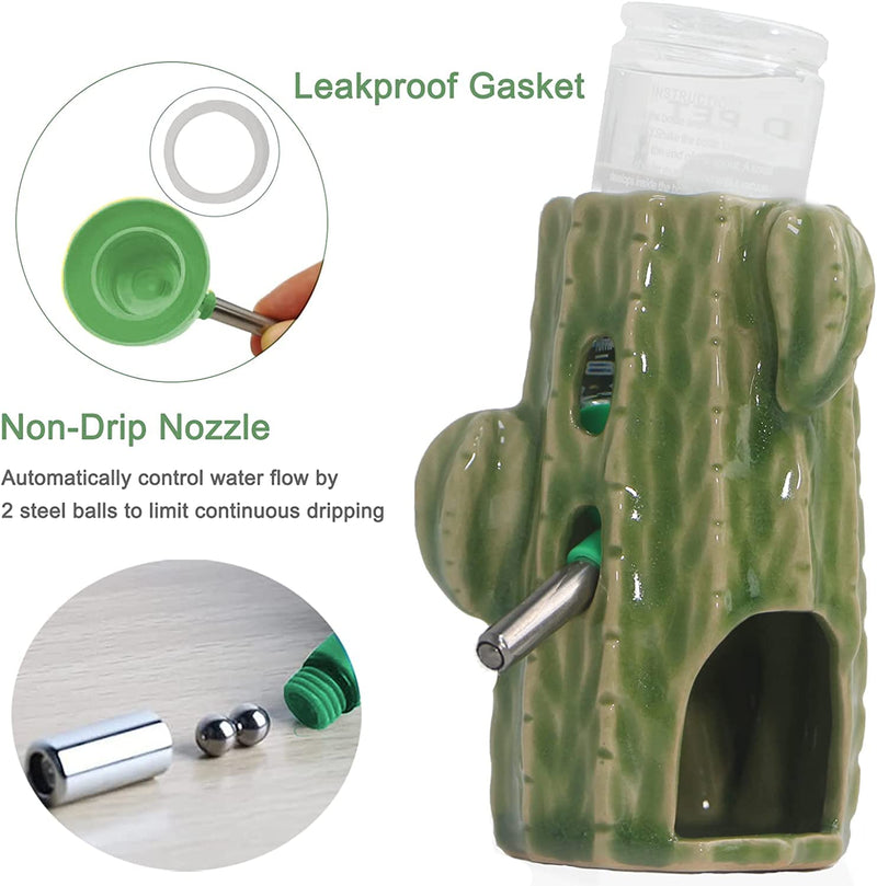 Hamster Water Bottle for Glass Tank, 3-in-1 Ceramic Adjustable Hamster Water Bottle 80ML Hamster Water Bottle Stand, No Drip Rat Water Bottle for Syrian Dwarf Hamster Mice Gerbil Guinea Pig Light Green - BeesActive Australia
