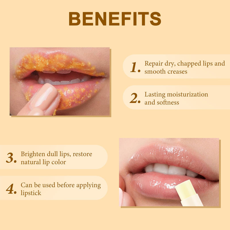 3PCS Turmeric Lip Scrub & Balm Set with Brush for Dark Lips, Nourishing Lip Care, Moisturizing Natural Formula, Removes Lip Dullness, Repairs Dry, Chapped Lips 0.01 Ounce (Pack of 3)