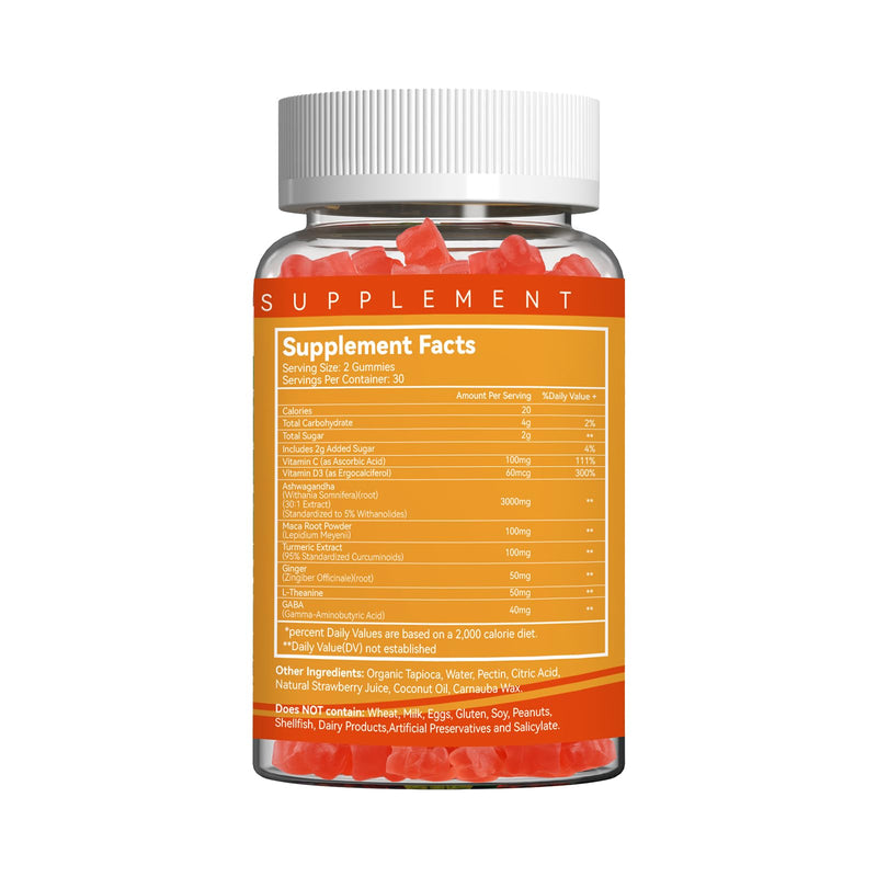 3000mg Ashwagandha Gummies,Calm &Stress Relief,Energy Booster,60ct | Ashwagandha Root Extract for Men and Women,with L-Theanine,Vitamin D3, Sugar-Free,Vegan 60 Count (Pack of 1)