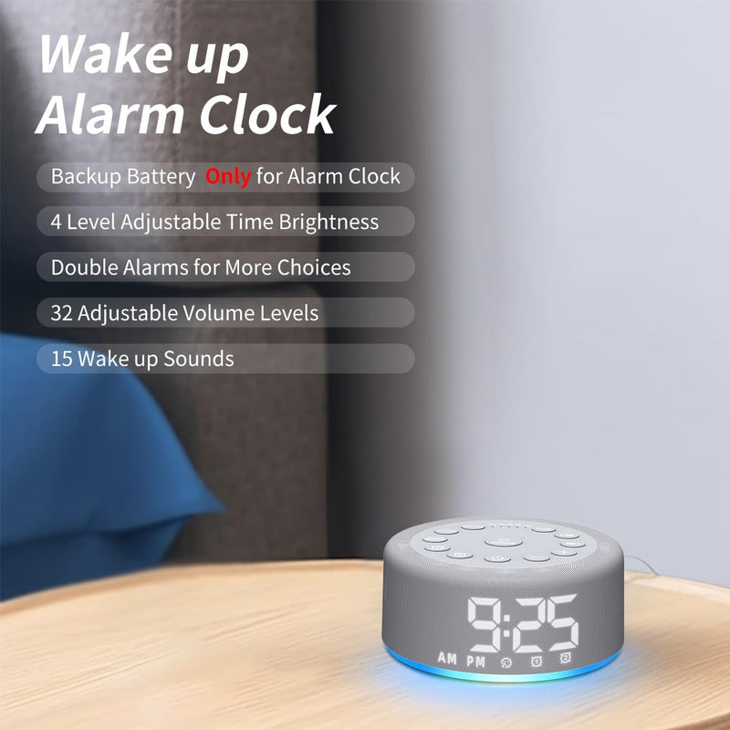 Sound Machine Night Light White Noise Brown Noise Machine Alarm Clock with Dual Alarms Backup Battery 30 Sleeping Sounds for Baby Kids Adults 32 Level Volume 5 Timers 15 Wake Up Sounds Memory Function Grey F4 - BeesActive Australia