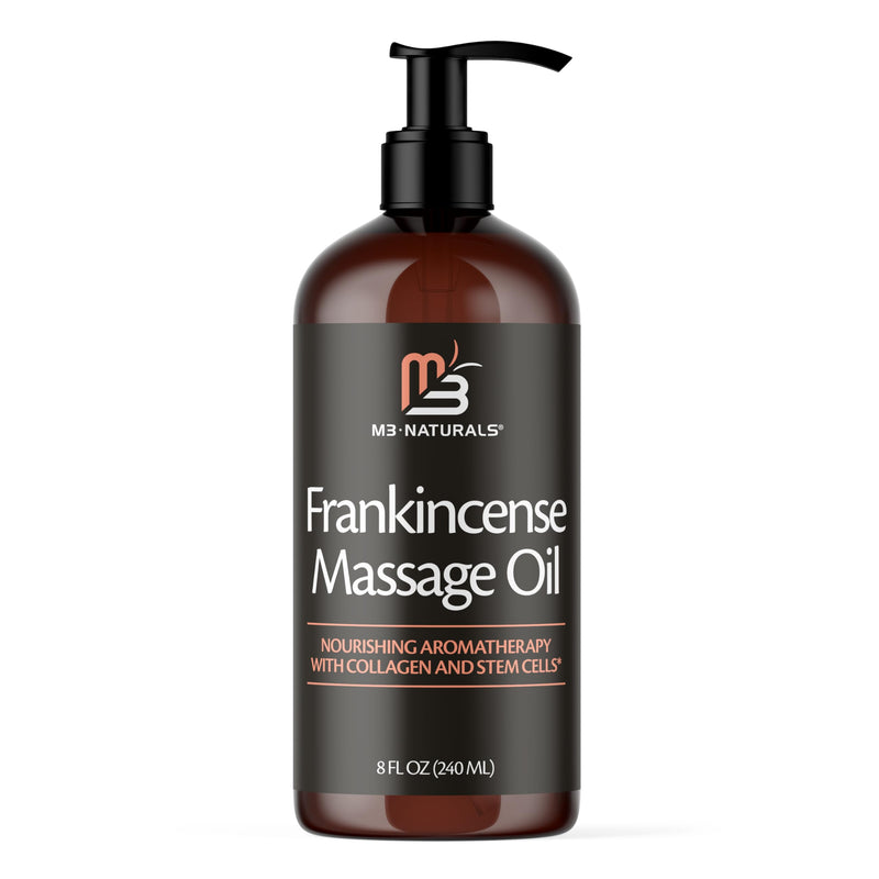 Frankincense Essential Massage Oil for Scars, Stretch Marks & Fine Lines, Firming, Hydrating, Smoothing & Calming Formula with Collagen, Stem Cells, Lavender & Grapefruit, 8 fl oz, by M3 Frankincense Massage Oil 8 fl oz
