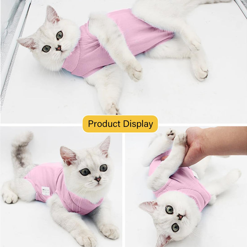 LuLiyLdJ Cat Bodysuit After Surgery with Anti-Licking for Abdominal Wounds Soft Home Indoor Pet Clothes for Cats Dogs After Surgery Wear, Cat Bodysuit for Cats Surgery, (M pink), 1 piece - BeesActive Australia