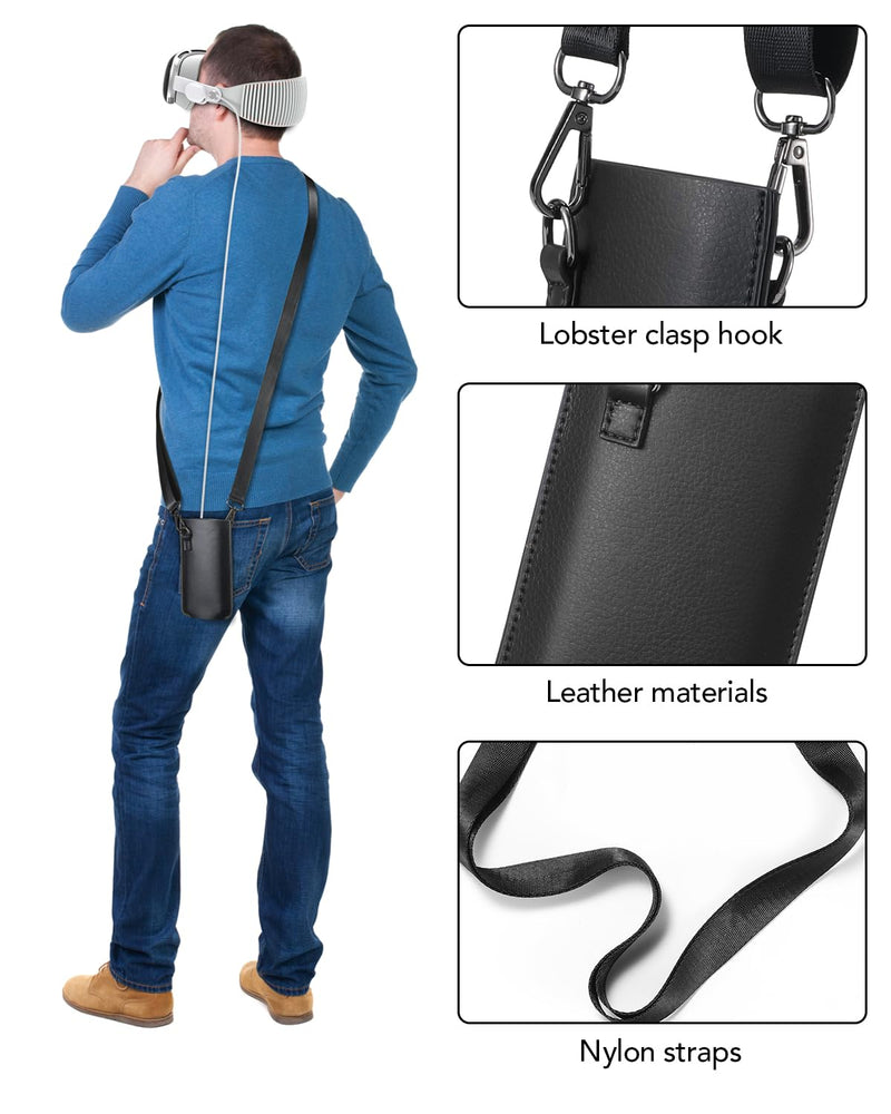 HATALKIN Compatible With Apple Vision Pro Battery Holder, PU Leather Portable Battery Carrying Bag Holder for Apple Vision Pro with Belt Clip Black - BeesActive Australia
