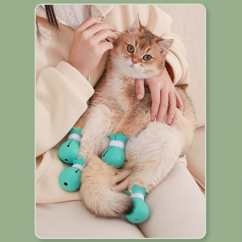 Pack of 4 anti-scratch boots: silicone cat shoes with adjustable paw protection for bathing, shaving, examining and treating cats. Blue cat claw cover type1 - BeesActive Australia