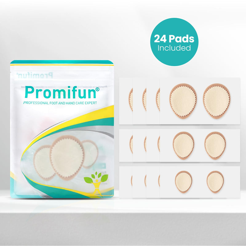 Corn Pads for Feet - 24 Count - Premium Felt Callus Cushions with Medical Adhesive - All-Day Pain Relief for Toes, Heels & Ball of Foot - Multi-Size, Beige Multi-size（Pack of 24）