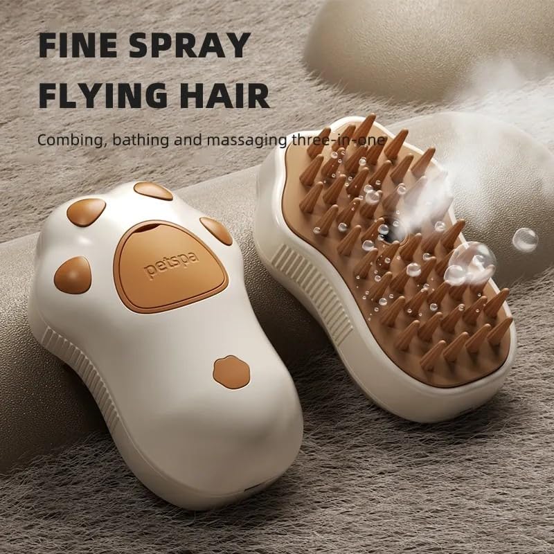 Pet Grooming Brush with Steam for Cats and Small dogs, a grooming comb with soft bristlles, Scented spray reservoir, Silicone bristles for a Massage effect, Hair Cleaning Tool. (Chocolate brown) - BeesActive Australia