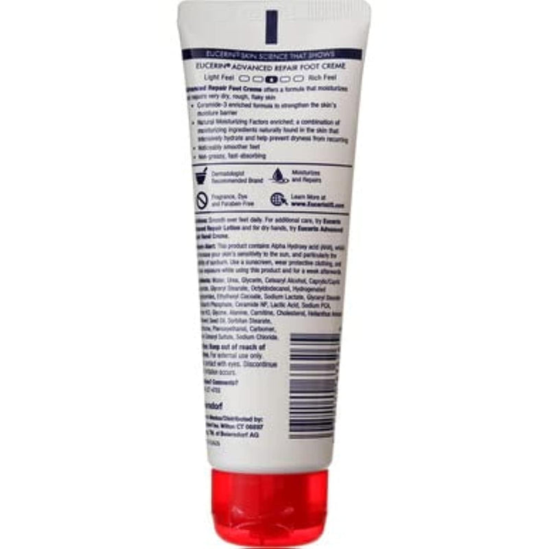Eucerin Advanced Repair Foot Cream, Very Dry Skin, Light, Fragrance-Free, 3 oz 3 Ounce (Pack of 1)