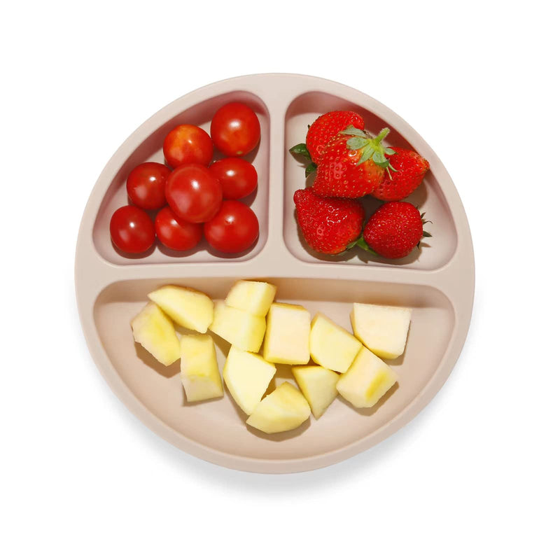 PandaEar Divided Unbreakable Silicone Baby and Toddler Plates - 3 Pack - Non-Slip - Dishwasher and Microwave Safe - Silicone (Blue Green Brown) Blue Green Brown - BeesActive Australia
