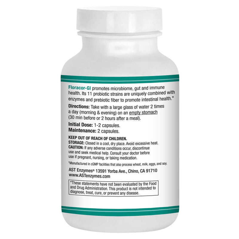 Floracor – Probiotics & Enzymes to Support Intestinal & Gut Heath –180 Vegetarian Capsules