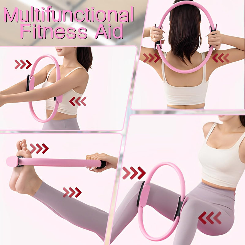 Pilates Ring , Magic Circle Pilates Ring for 14.6inch Diameter with Dual Padded Handles for Toning Arms , Pilates Ring Circle Suitable for Leg Slimming, Arm Training and Other Position Exercises. PINK
