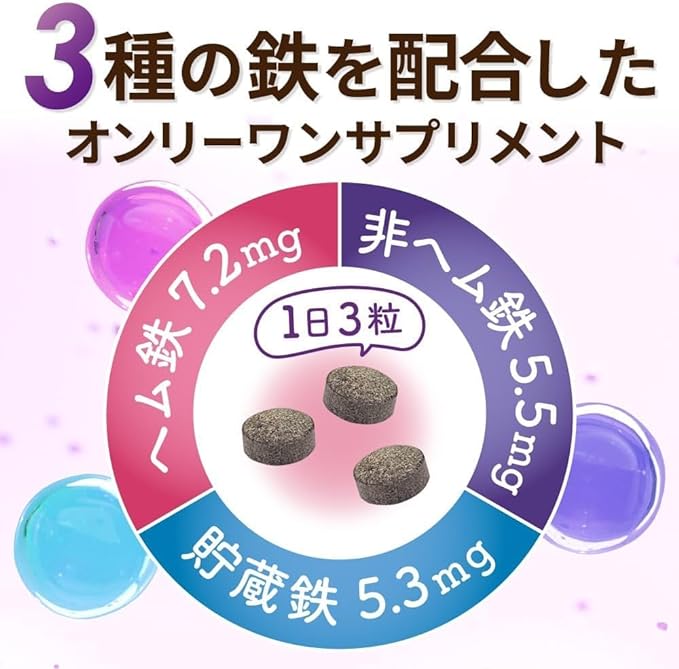YONEKiCHi Iron Supplement Iron 18mg 3 Types of Iron Rich Iron Heme Iron Ferritin Iron Folic Acid Vitamin B12 90 Tablets 30 Days Supply (1) - BeesActive Australia